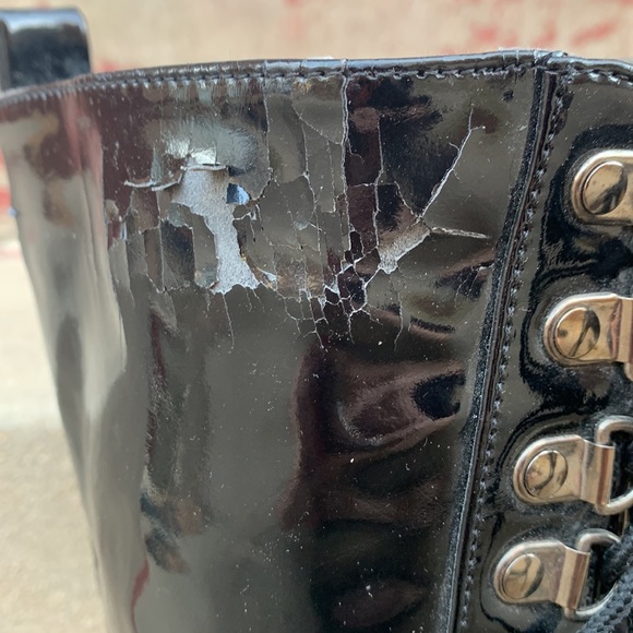 Black Patent Leather Mid Calf Zipper and Lace up Boots SZ 7 - Picture 2 of 8